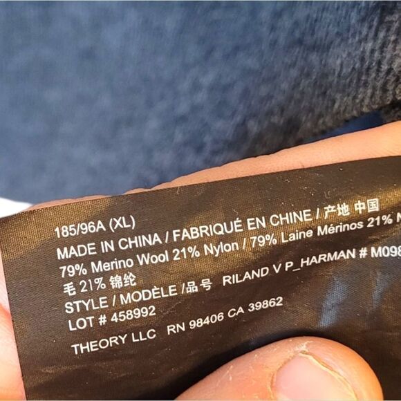 Theory Men's Charcoal Grey Merino Wool Blend V-Neck Sweater Size XL - Picture 6 of 6